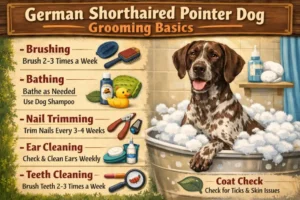 German Shorthaired Pointer dog being brushed, showing short sleek coat and easy grooming needs