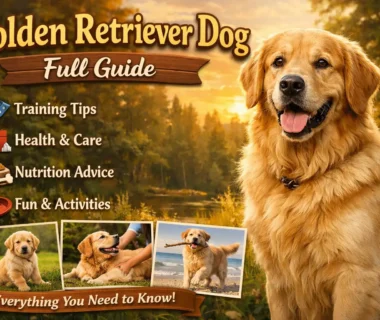 A friendly and loyal Golden Retriever dog with a thick golden coat, enjoying outdoor playtime with its owner in a park.