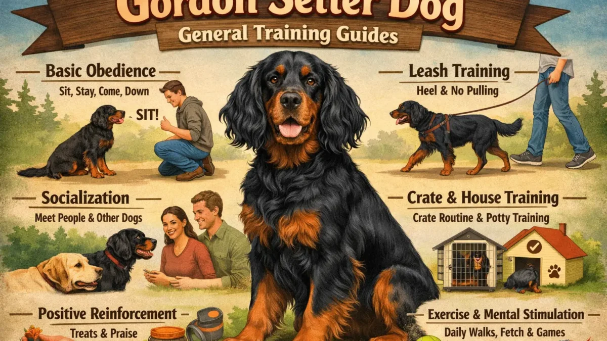 Adult Gordon Setter practicing obedience training outdoors