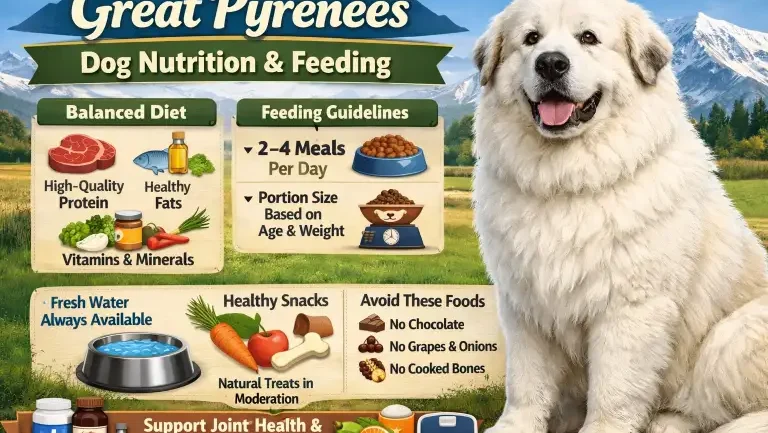 Great Pyrenees eating high-quality large-breed dog food