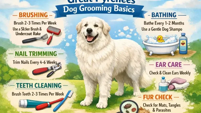 Great Pyrenees being groomed showing thick double coat