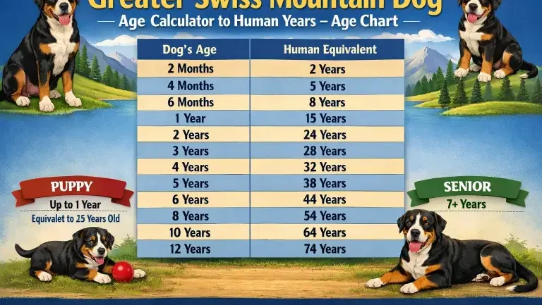 Greater Swiss Mountain Dog age comparison chart by life stage