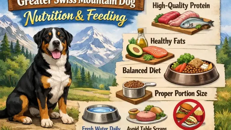 Greater Swiss Mountain Dog eating balanced large-breed dog food