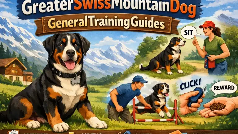 Greater Swiss Mountain Dog training session with owner outdoors