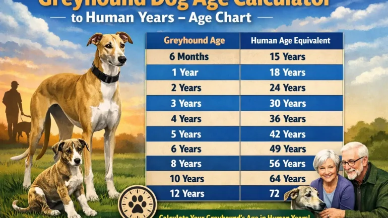 Greyhound standing outdoors showing body shape and size used for Greyhound age calculator to human years