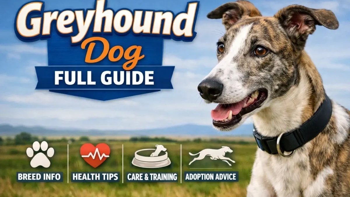 Greyhound dog standing outdoors showing its tall, slim body, deep chest, and short smooth coat