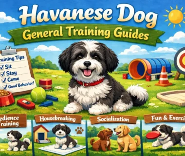 Havanese dog training session with a small fluffy Havanese dog calmly learning basic commands indoors