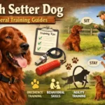 : Irish Setter practicing obedience training outdoors, showing energetic and friendly temperament