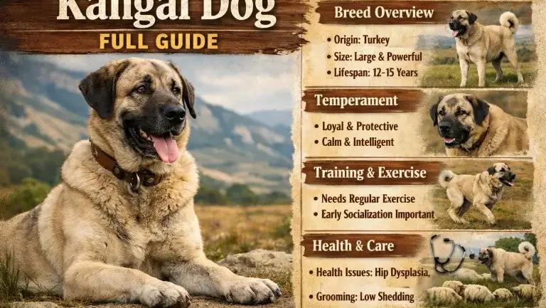 Kangal Dog standing alert in a rural setting, showcasing size, strength, and guardian breed traits