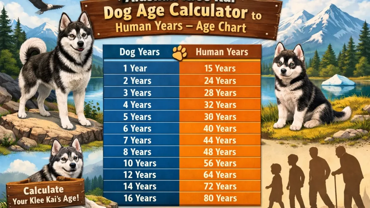 Alaskan Klee Kai standing outdoors, showing its small size and typical black-and-white coat, representing dog age conversion to human years