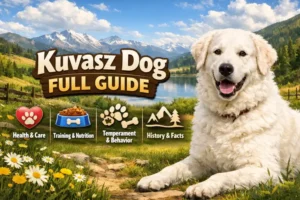 Adult Kuvasz with a thick white coat and muscular build standing alert in an open landscape
