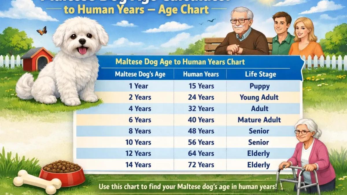 Maltese dog age calculator showing how Maltese dog years compare to human years using an age chart