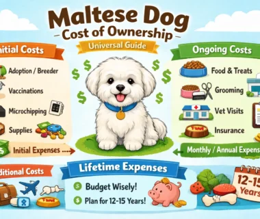 Maltese dog cost of ownership showing a small white Maltese with a long silky coat in a home setting