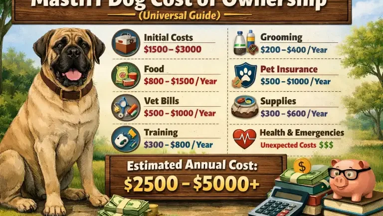 Mastiff Dog cost of ownership guide including food, veterinary care, and lifetime expenses