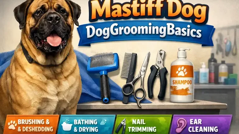 Mastiff Dog grooming basics including coat maintenance, drooling care, and skin health