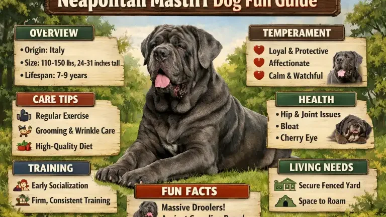 Adult Neapolitan Mastiff dog standing outdoors, showcasing its large size, loose skin, and powerful build