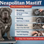 Neapolitan Mastiff dog being gently groomed, focusing on skin folds and short coat maintenance