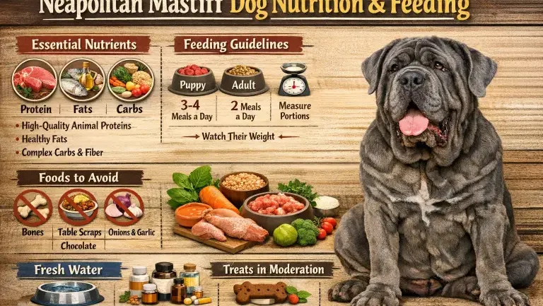 Neapolitan Mastiff dog eating from a bowl as part of a balanced feeding routine