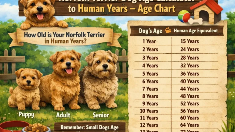 A Norfolk Terrier sitting on grass, representing dog age and life stages for the age calculator