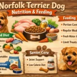 Healthy Norfolk Terrier showing ideal body condition for a balanced feeding guide, food amounts, and nutrition tips