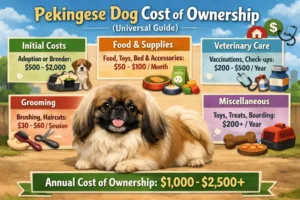 Cost of owning a Pekingese dog including food, grooming, and vet care