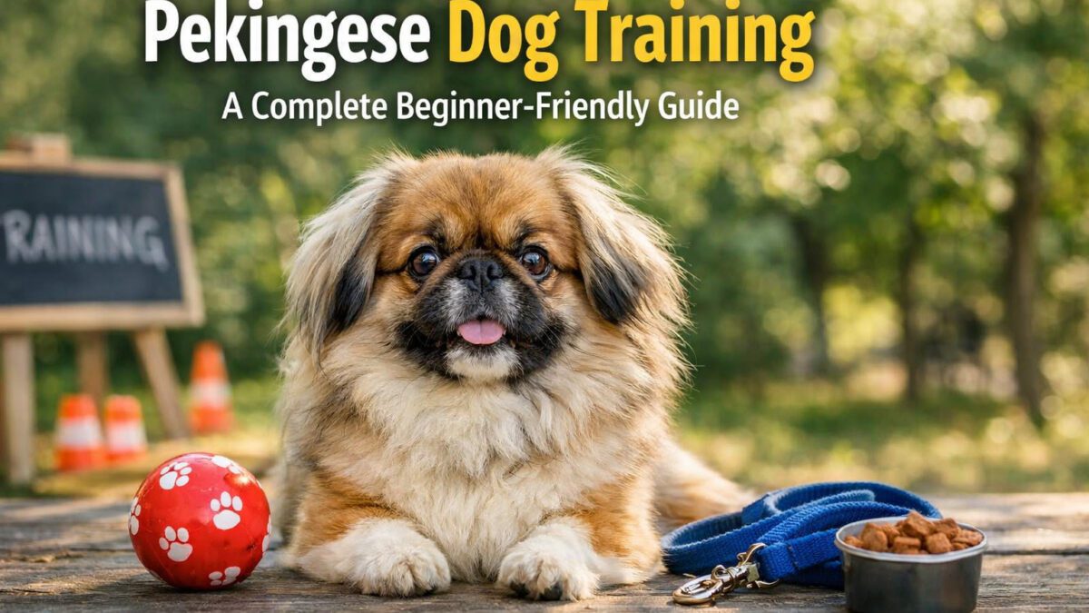 Pekingese dog training with a fluffy Pekingese puppy learning focus and calm behavior during a short session