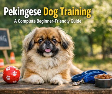 Pekingese dog training with a fluffy Pekingese puppy learning focus and calm behavior during a short session