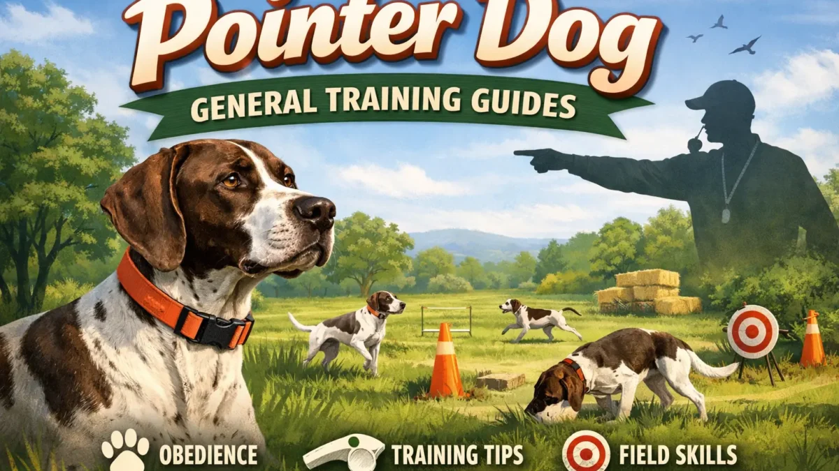 Adult Pointer dog practicing recall during a training session outdoors