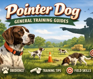 Adult Pointer dog practicing recall during a training session outdoors
