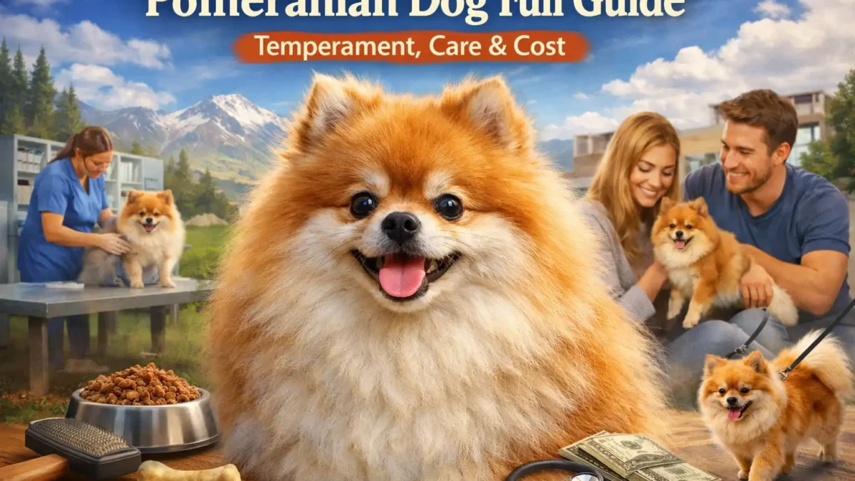 Pomeranian dog with a fluffy double coat and alert fox-like face indoors