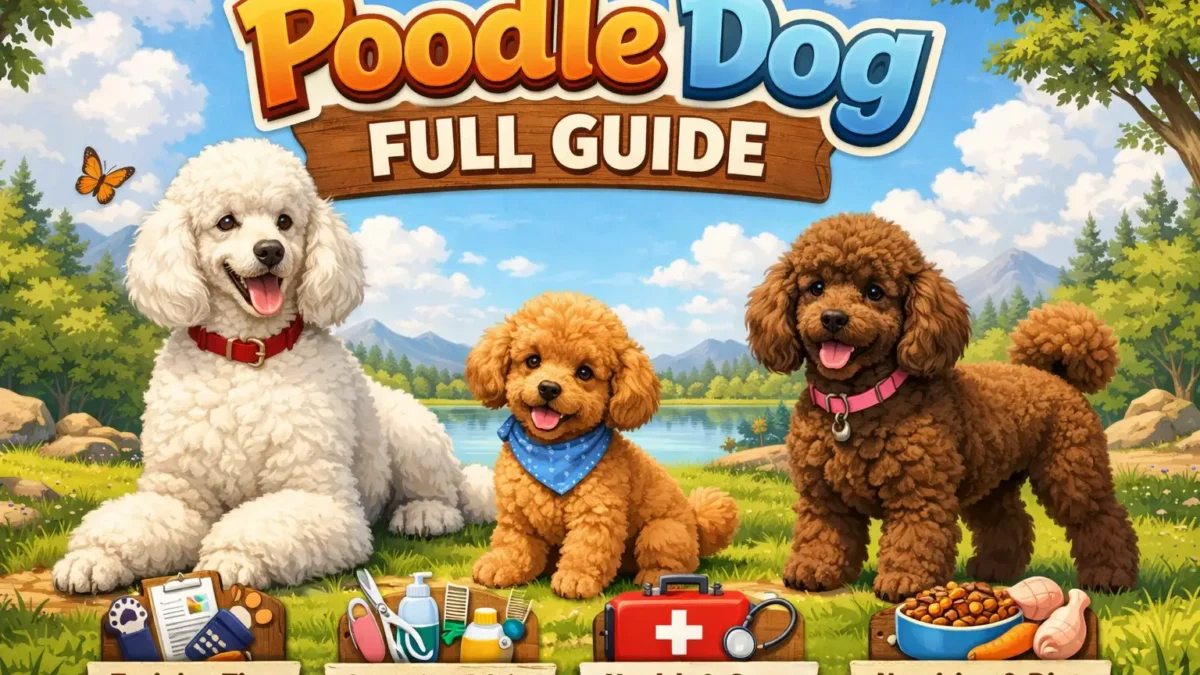 A Poodle dog in a well-groomed state, showcasing its elegant coat, curly texture, and playful temperament. Ideal for a breed guide on Poodle care, size, temperament, and costs.