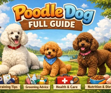 A Poodle dog in a well-groomed state, showcasing its elegant coat, curly texture, and playful temperament. Ideal for a breed guide on Poodle care, size, temperament, and costs.