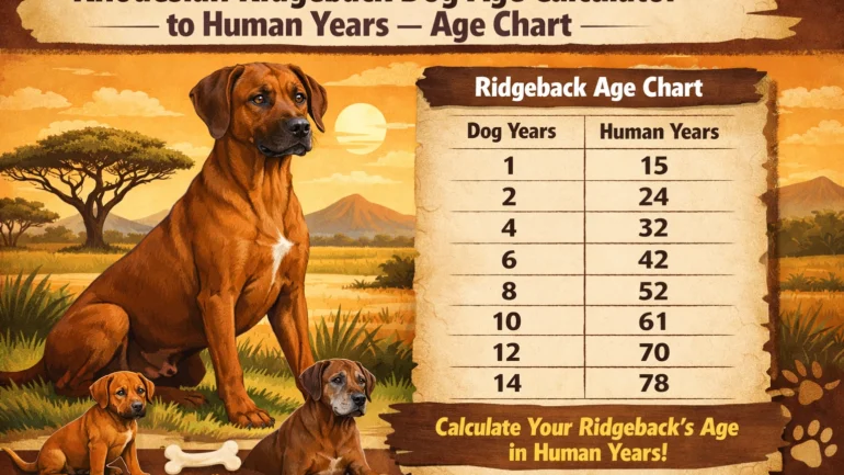 Adult Rhodesian Ridgeback standing outdoors, showing size and coat for age reference