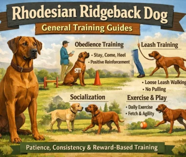 Adult Rhodesian Ridgeback learning commands from owner during a training session
