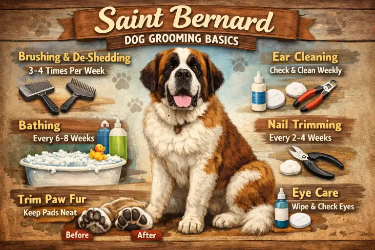 Saint Bernard dog eating a balanced meal from a bowl