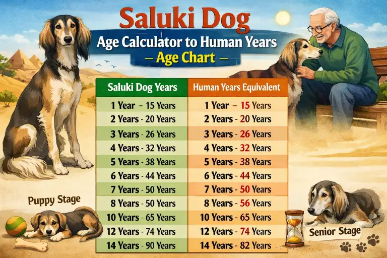 Adult Saluki standing in a field showing lean build and graceful posture for age