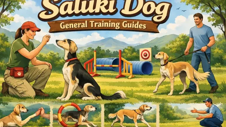 Adult Saluki dog responding to training commands outdoors