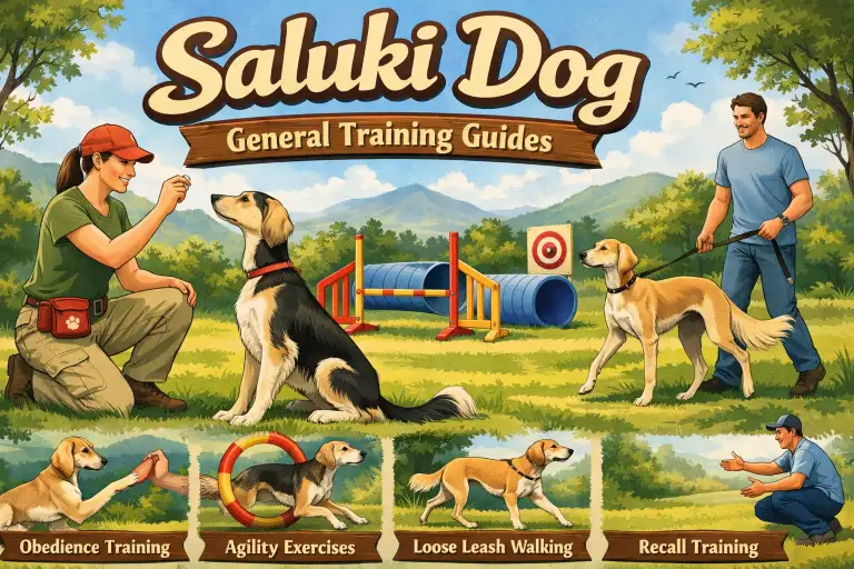 Adult Saluki dog responding to training commands outdoors