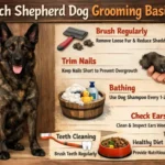 Dutch Shepherd dog being brushed, highlighting short brindle coat and routine grooming care