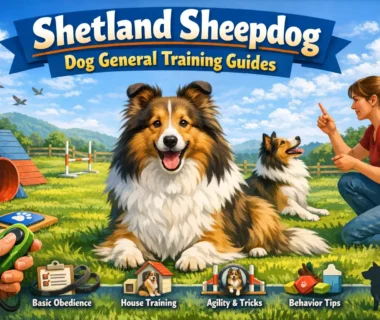 Shetland Sheepdog training session with a focused dog sitting on command.