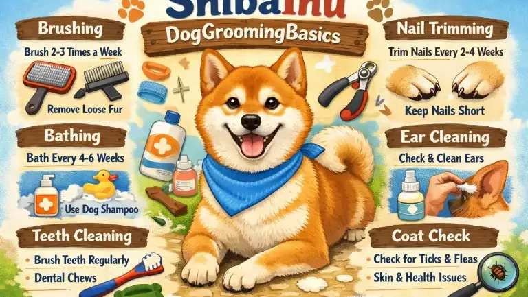 Close-up of a Shiba Inu’s thick double coat being brushed, showing seasonal shedding and coat texture