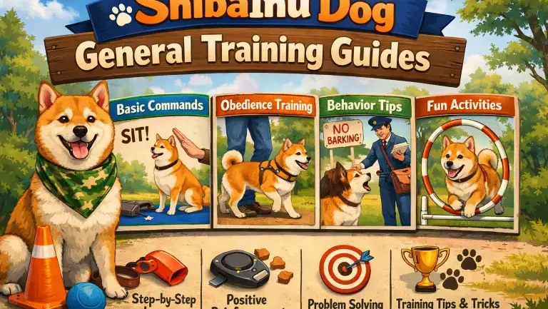 Shiba Inu dog in a training session with its owner, highlighting the breed’s independent nature and intelligent expression