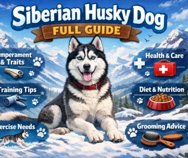 Siberian Husky Dog standing outdoors, showing its athletic build, thick double coat, and alert expression