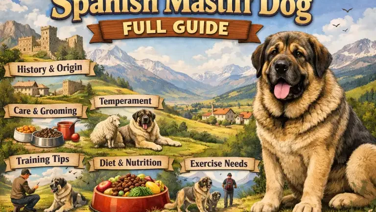 Spanish Mastiff standing calmly with massive body, loose skin, and short dense coat