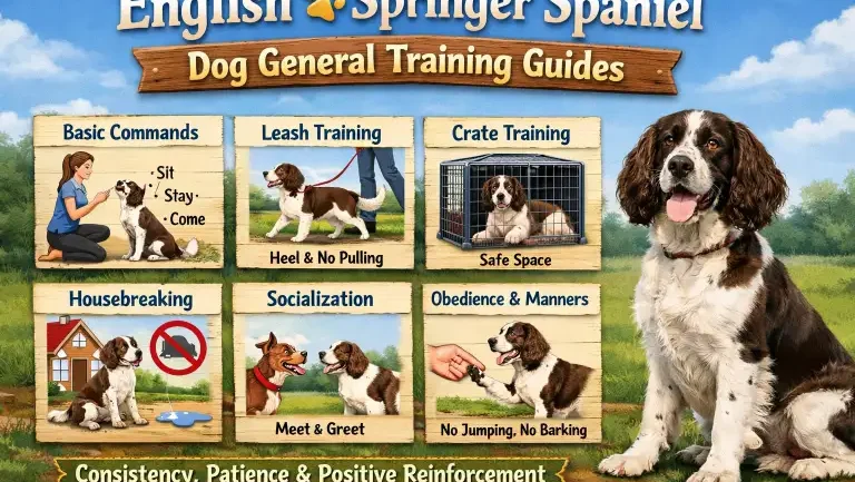English Springer Spaniel dog training outdoors with its owner, highlighting the breed’s eager-to-please temperament and energy