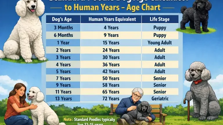 Standard Poodle Dog Age Calculator to Human Years Age Chart