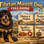 Adult Tibetan Mastiff standing outdoors with a thick double coat, powerful build, and lion-like mane