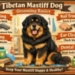 Tibetan Mastiff with dense double coat being brushed to manage shedding and coat maintenance