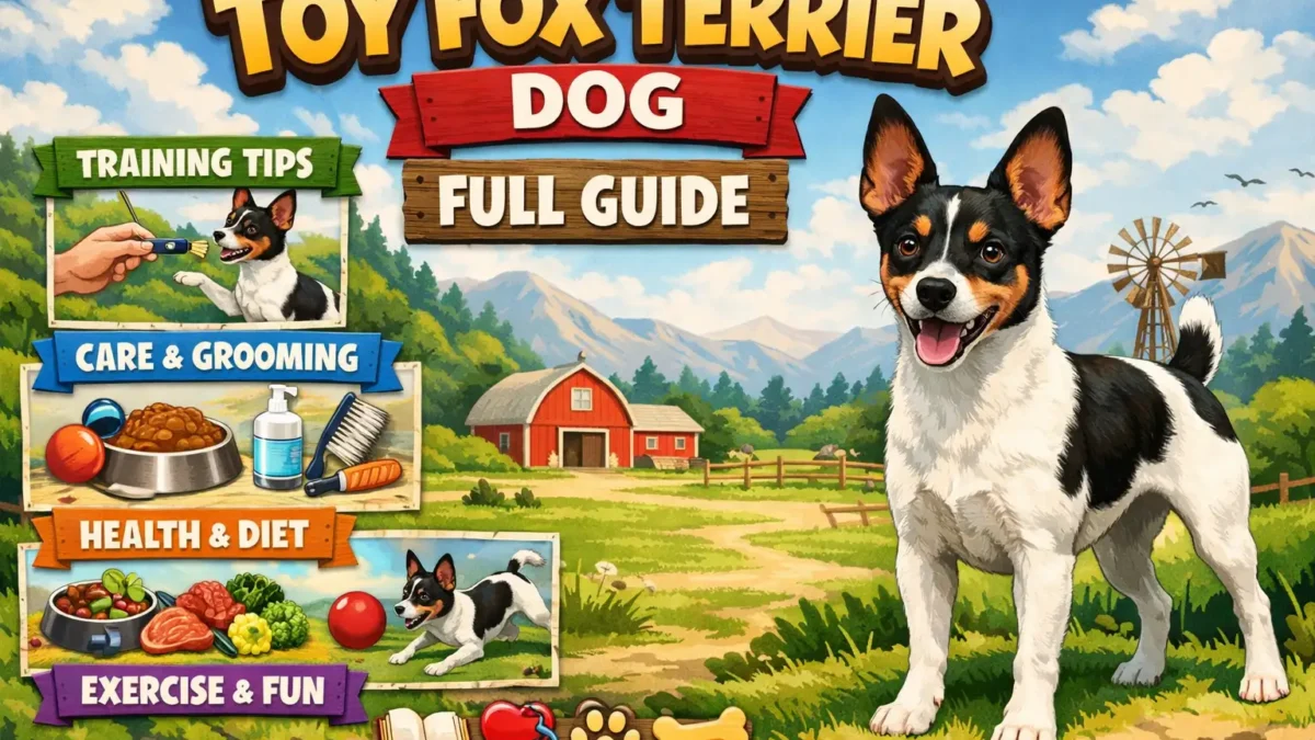 Toy Fox Terrier adult dog standing alert with short smooth coat and upright ears