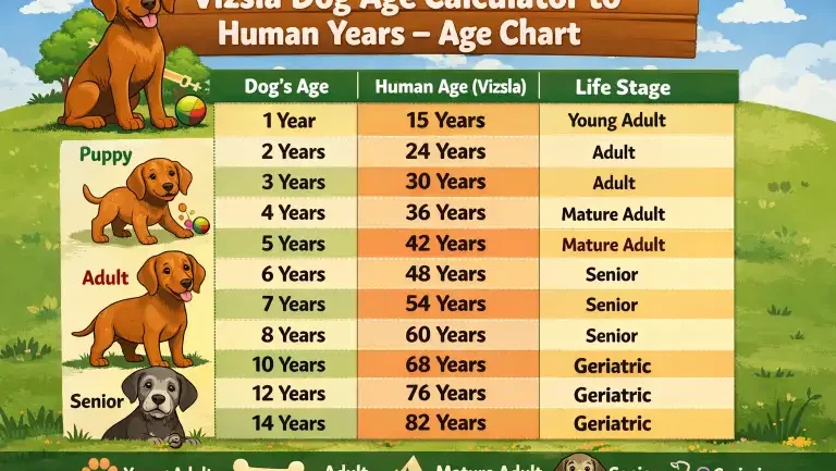Vizsla Dog Age Calculator to Human Years Age Chart